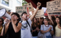 Last week, hundreds of students, parents, teachers and members of several opposition parties protested outside the education ministry in Lisbon. Photograph: Diogo Ventura/Observador
